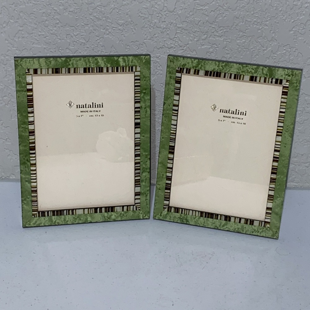 Natalini Picture Frames Set of 2 Green 5x7 Photo Frame Marquetry Made In Italy